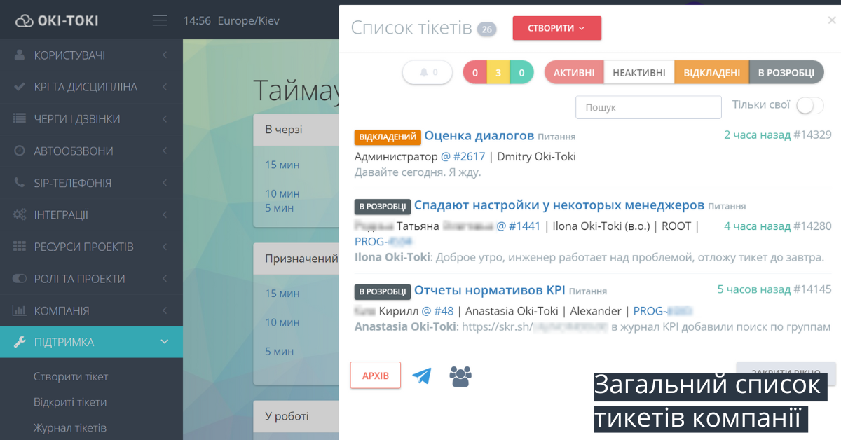 Загальний список тикетів компанії