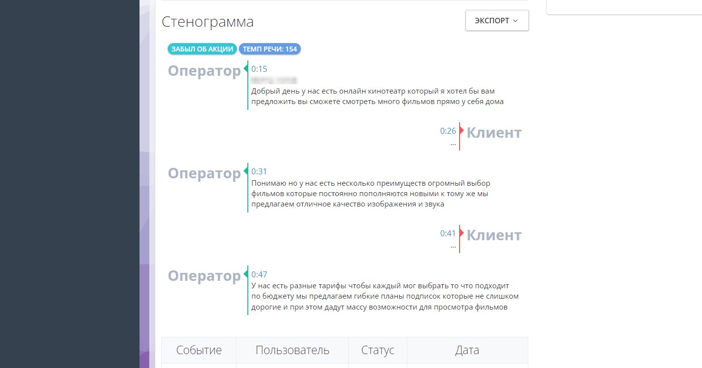 Стенограма діалогу оператора
