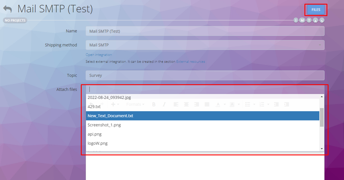 Вибір файлу у шаблоні сповіщень Окі-Токі