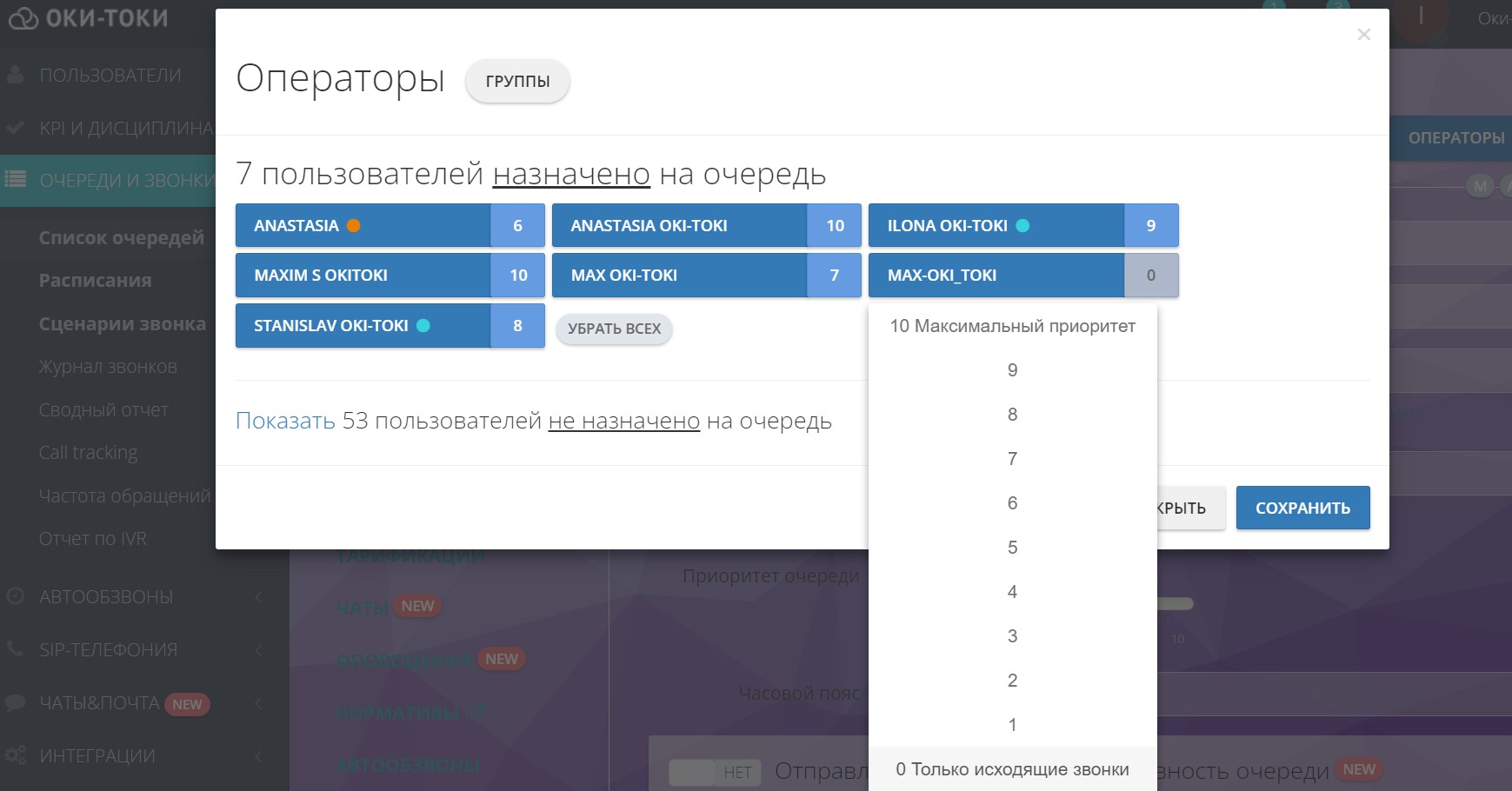 Пріоритети операторів для розподілу дзвінків