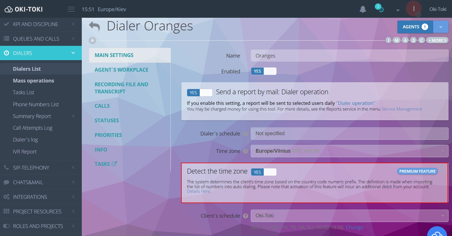 Увімкнення часового поясу в автообдзвоні