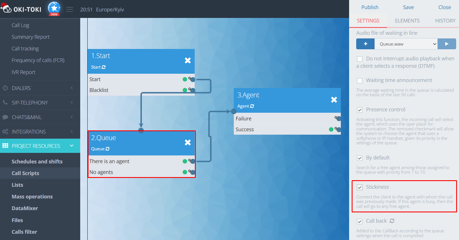 Липкість у сценарії дзвінка
