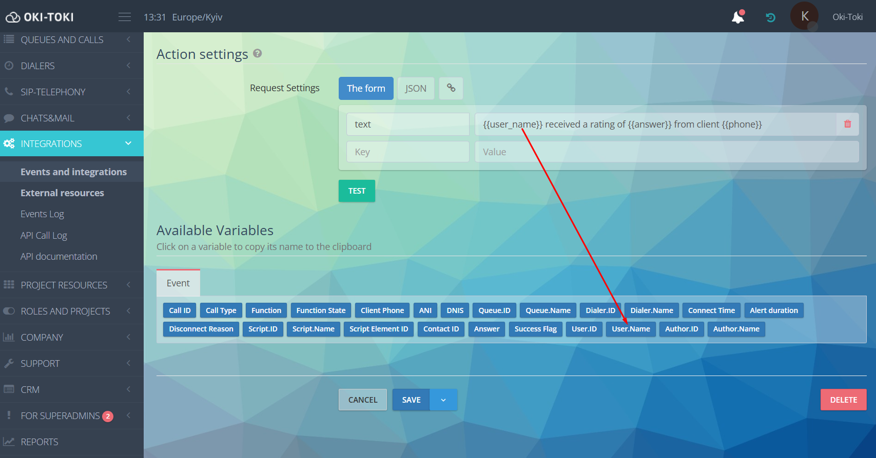 Параметри дій Telegram